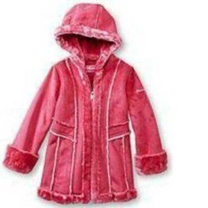 Girls Winter Coat 4 Pink Synthetic Hooded Zip Shearling Lined Hemisphere Jacket